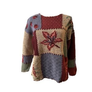 Vintage Smith & Hawken Knitted Patchwork Wool Sweater Sz S